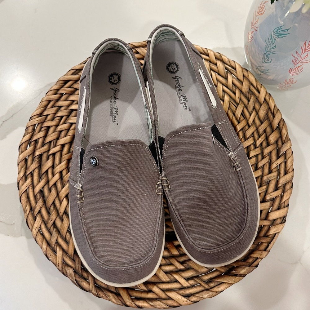 Gecko Man Grey Canvas slip on boat shoes